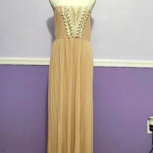 ILove Cream Boho Romantic Laced Gauzy Strapless Wedding Party Maxi Dress L